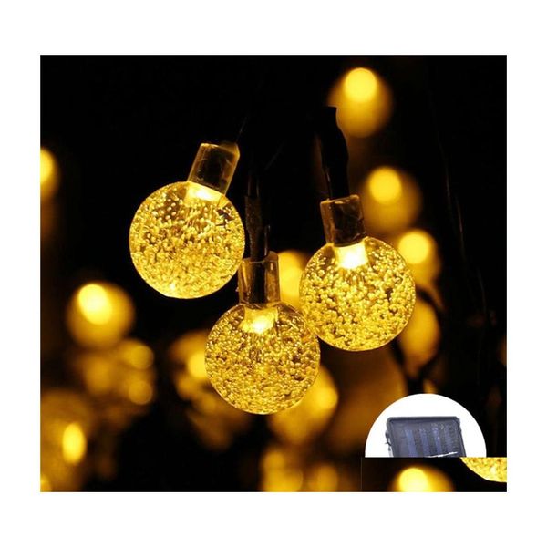 Cordas de LED 20 LEDs 5m Crystal Ball Solar Lamp Power String Fairy Fairlands Garlands Garden Christmas Decor para entrega ao ar livre L Dhukm