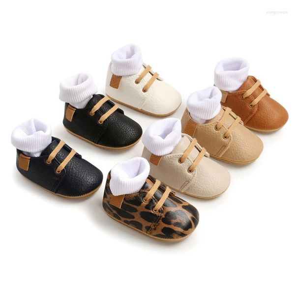 Primeiros Walkers Kids Baby Garoto PU PU Sapatos Nascido Leopard Solid Color não deslizamento Sof Sole Crianças Crianças Cresce