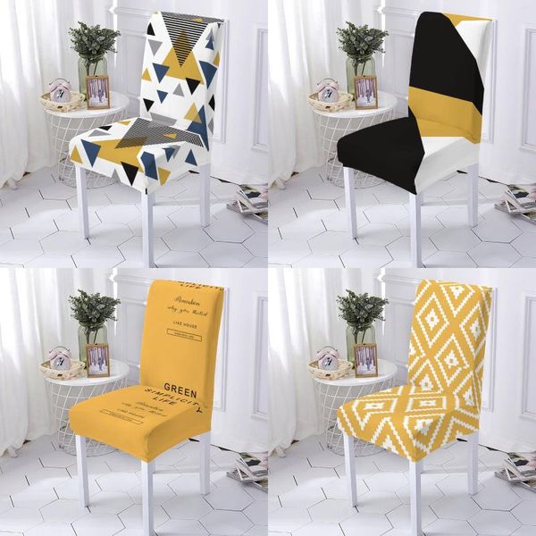 Fodere per sedie Geometry Style Cover Seat For Chairs Yellow Pattern Office Home Spandex Elastic Slipcover