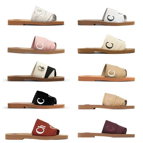 2023 Designer sandálias amadeiradas para mulheres MULES SLIDES PLATOS BEIGE BEIGE BRANCO BRANCO PLACO ROSA LETREAGENS TEBRADORES DO TEBRA DE TEBRAS