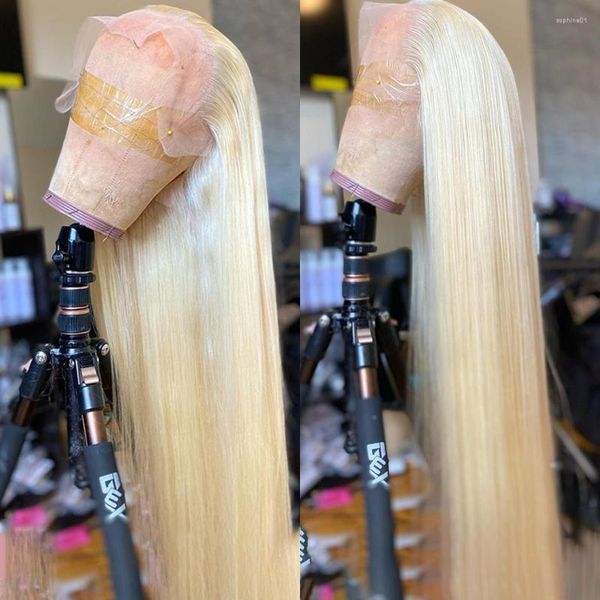 13x4 Прямая 613 Блондинка -кость человеческие волосы парики 30 32 дюйма 150% 180% Реми окрашен прозрачный фронтальный парик 13x6
