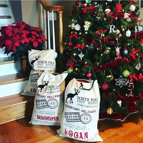 Рождественские украшения 1pcs Canvas Santa Sacks хранения подарочные пакеты с шнуркой фестиваль орнамент кондитер