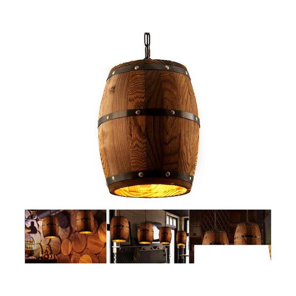 Lampade a sospensione 1 pz Botte di vino in legno Apparecchio a sospensione Illuminazione Cafe Ristorante Lampada Luci da bar Sala da pranzo Consegna di goccia Coperta Dhugz