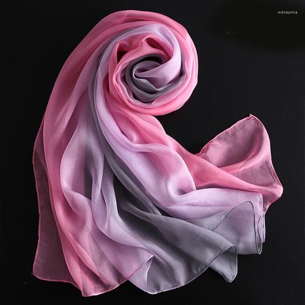 Шарфы негабаритный градиент чистый шелк сплошной натуральный шифоновый женщины хиджаб пленка пляжный полотенце полотенце длинный шарф