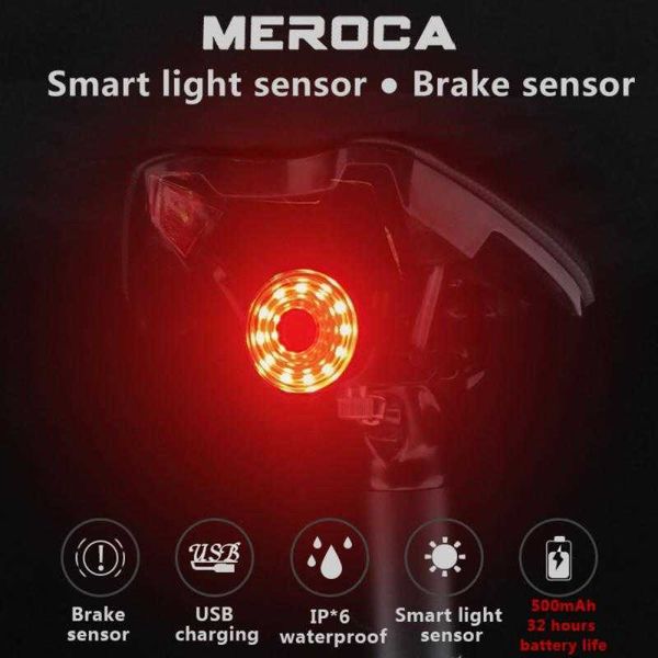 MEROCA WR15 Sensore Intelligente Della Bicicletta Luci Dei Freni Usb Strada MTB Fanali Posteriori Ricaricabili USB Lampeggiante Bici Lampade 0202