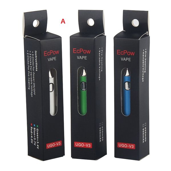 2Pcs EVOD UGO V3 UGO-VI Co2 VV Kit batteria di preriscaldamento Batteria LO Vaporizzatore di olio Co2 O Pen 510 Vape Pen Batterie di preriscaldamento 350mah