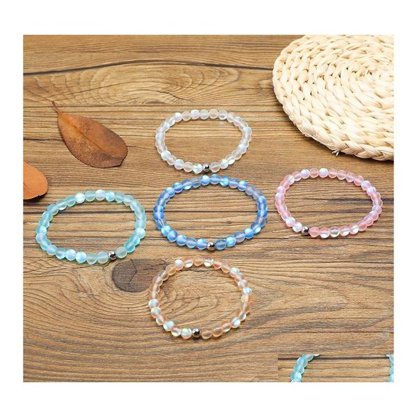 Fili di perline Spectrolite Bling Stone Bracciale con perline Rosa Blu Verde Perline naturali Yoga Nce per le donne Ragazze Buddha Gioielli Drop Del Otwd6