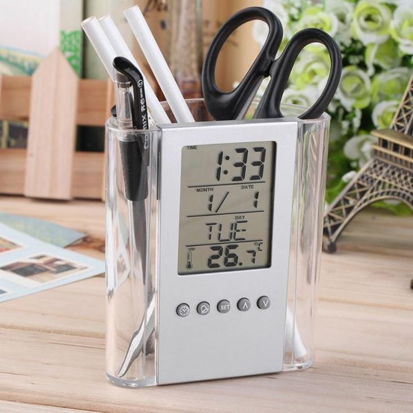 Relógios Acessórios Outros Digital Desk Pen Pencil Peliador LCD Alarmes Calendário Decoração de casa Decoração