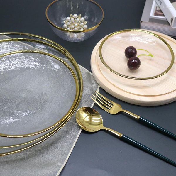 Тарелка кухня ужин на день рождения свадебный стеклянный золото