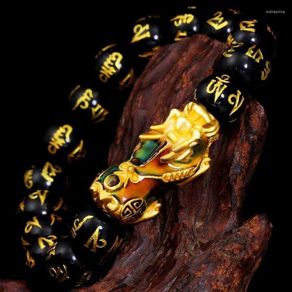 Strang Perlenstränge Reines Kupfer Farbe ändern Pixiu Feng Shui Geschenk Obsidian Armband für Mann und Frauen Handgefertigtes gutes Glücksamulett