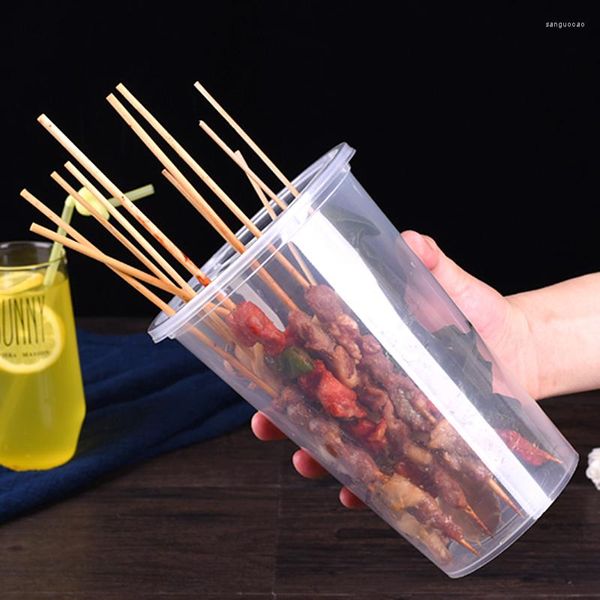 Set di stoviglie Scatola da pranzo usa e getta Barile di corda Ciotola da asporto rotonda addensata per barbecue Commercialmente ristorante in plastica con coperchio Stoviglie