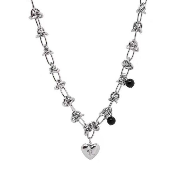 Anhänger Halsketten Dicke Kette Halskette INS Mode Hip Hop Vintage Design Schwarze Perle LIEBE Herz für Frauen Mädchen Party Schmuck geschenkanhänger