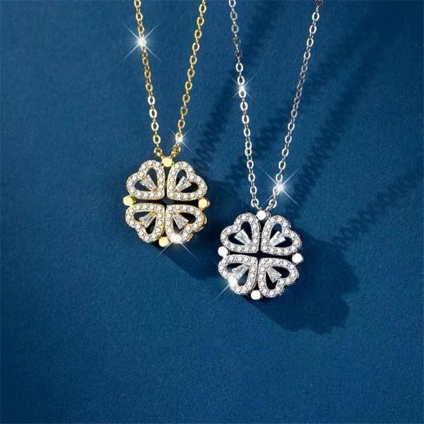 Kolye Kolyeler Moda Manyetik Dört Yapraklı Yonca Kalp Kolye Kadın Paslanmaz Çelik Zincir Düğün Mücevher Yıldönümü hediyesi