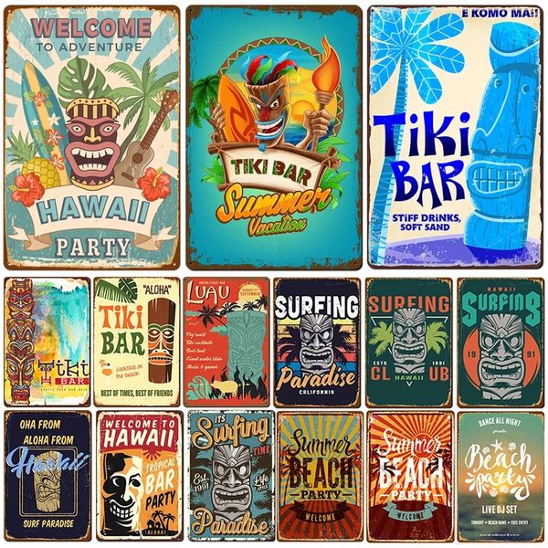 Tiki Bar Taverna Vintage Targa in metallo Targa in metallo Decorazione da spiaggia Poster retrò Targa in metallo Vintage per Bar Pub Decorazione da parete 20cmx30cm Woo