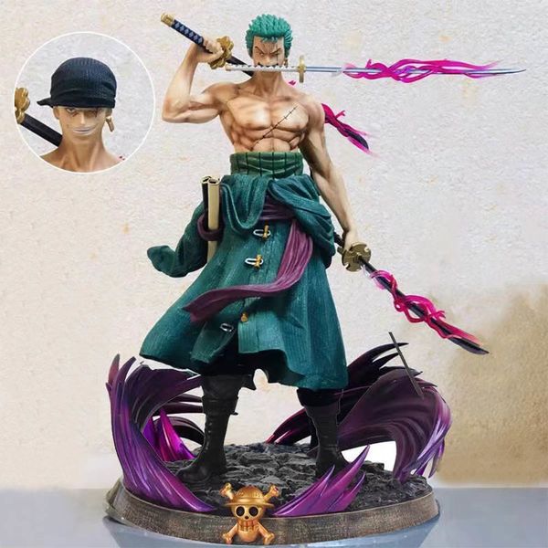 Figuras de brinquedo de ação samurai Sanji Toys Roronoa Zoro Luffy Anime Threeknife Manga estátua PVC Coleção Modelo 230202