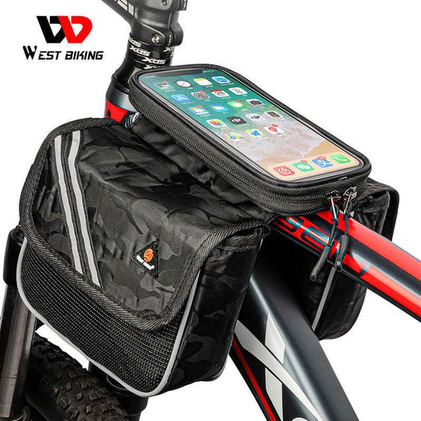 Borse laterali WEST BIKING Bicicletta riflettente Telefono da 6,5 pollici Telaio anteriore antipioggia Borsa Touch screen sensibile MTB Accessori bici da strada 0201