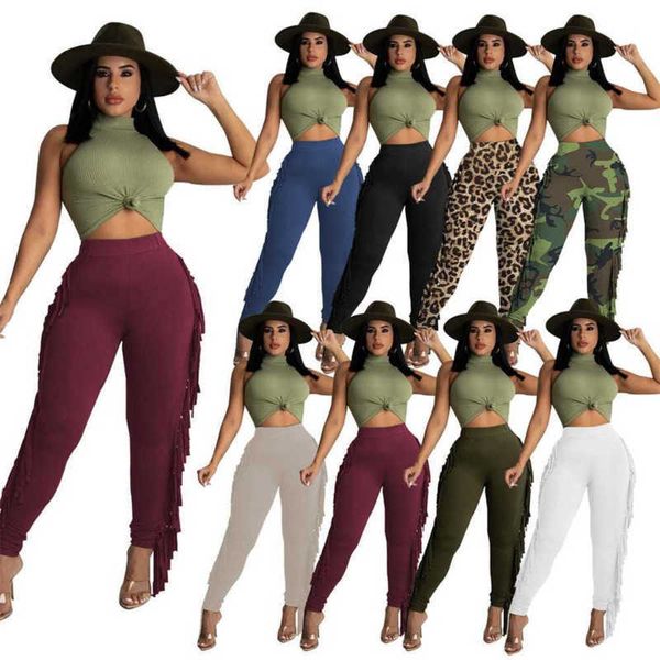 Women calças Designer 2023 Sexy Cut Futy Sports Casual Tassel Leggings Plus Color Troushers 8 Colors S-Xxl