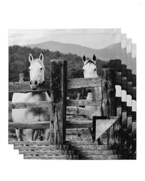Столовая салфетка ферма лошадь животных черно -белые 4/6/8 шт.