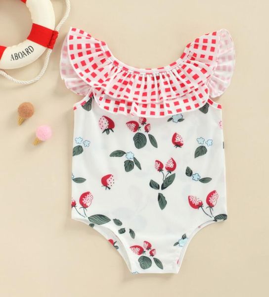 Pagliaccetto da bagno senza maniche da bambina senza maniche Stampato con volant Decor Body stile dolce Tuta casual semplice