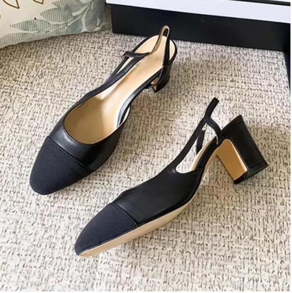 2023 Saldi Estate Donna Office Lady Sandali Moda donna Tacchi gattino Donna Nero Beige Colori Vera pelle Cinturino posteriore Pompe Scarpe eleganti Taglia 34-41