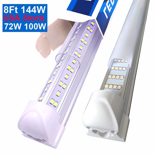 8ft led t8 4ft tubo luci doppie file smd2835 tubi led 72w integrato 2.4m luci negozio led Confezione da 25 Stock Negli Stati Uniti tubo fluorescente a led USASTAR