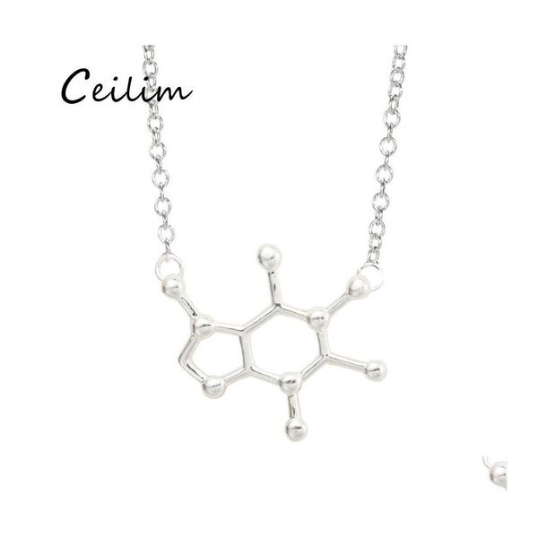 Collane con ciondolo Moda Molecola chimica Rame Collana con catena in oro placcato argento per donne Insegnante di scienze Professore Gioiello regolabile Otz9P