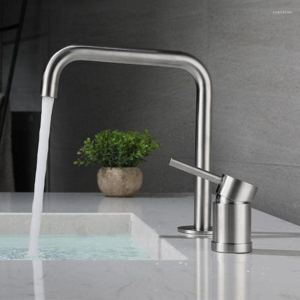 Torneiras de pia do banheiro 304 Aço inoxidável Torneira escovada Bacia montada na bacia montada alavanca de alavanca única Taps Cold Mixer Tap Tap