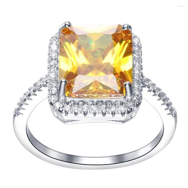 Anéis de casamento imitação de luxo amarelo cristal moda prata cor cz jóias de zircão charmosa jóias femininas bijoux