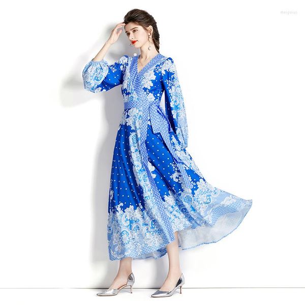 Ethnische Kleidung Vintage Print Maxi Kleid Für Frauen Langarm Nahen Osten 2023 Party Kleider Vestidos Kimono Arabische Kleidung