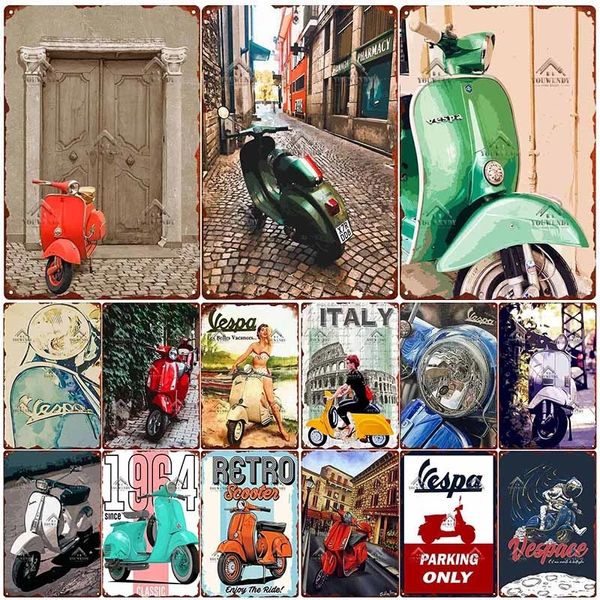 Decorazioni per la casa Targa in metallo retrò Targa in metallo Vintage Vespa Poster artistico in metallo Club Bar Moto Garage Decorazione da parete Targa Targa 20 cm x 30 cm Woo