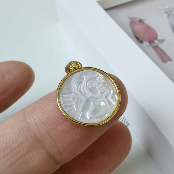 Anhänger Halskette weiße Perlmutter-Amor-Engel Halskette 18K Gold Platted Edge Shell DIY Schmuckzubehör Accessoires