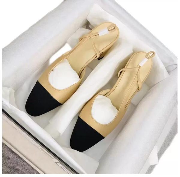 2023 Saldi Estate Donna Office Lady Sandali Moda donna Tacchi gattino Donna Nero Beige Colori Vera pelle Cinturino posteriore Pompe Scarpe eleganti con scatola Taglia 34-41