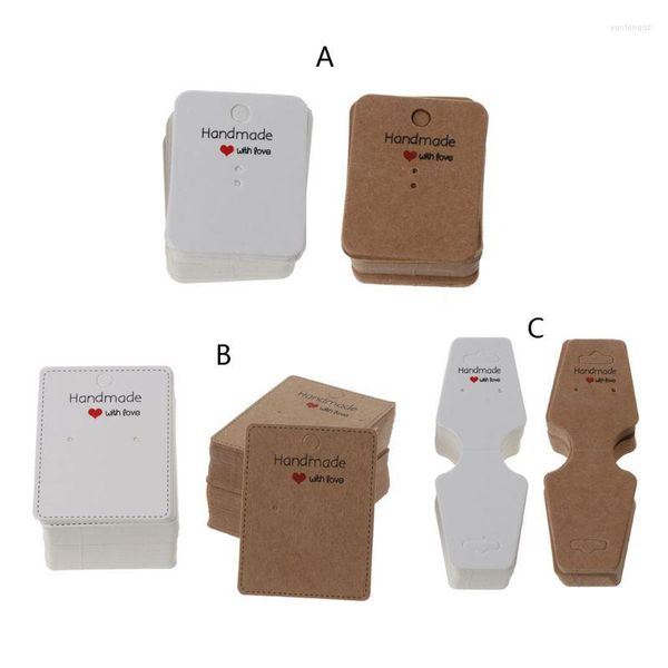 Bolsas de joalheria 100pcs feitos à mão Kraft Paper Tags em branco exibir cartões suspensos para pacote para briários de grãos de ouvido