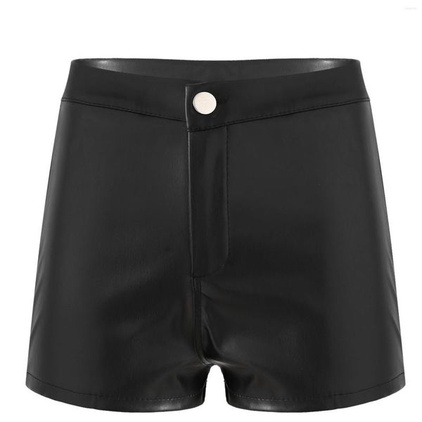 Shorts femininos Black Womens PU Minipants de couro calças rave bar de alta cintura