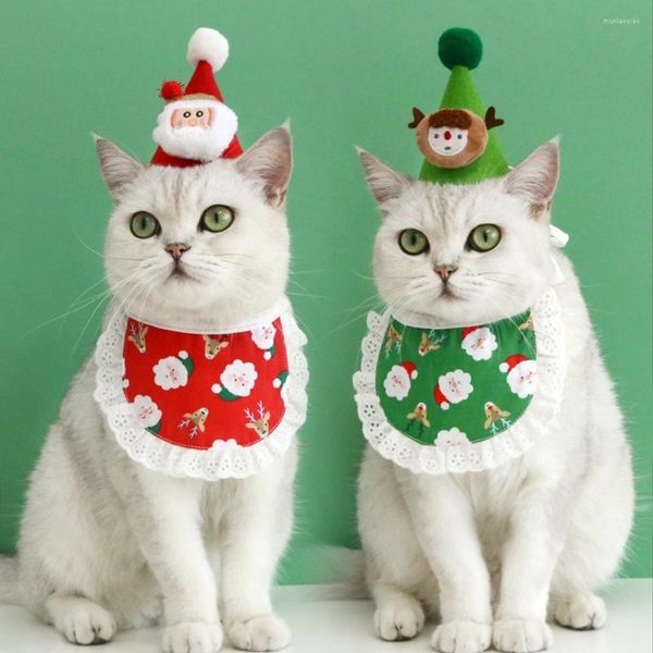Abbigliamento per cani Elk Christmas Hat Pet Cap Bandana Sciarpa Bavaglini Santa Cosplay Costume Outfit Small Medium Cats Copricapo Abito di compleanno Regalo