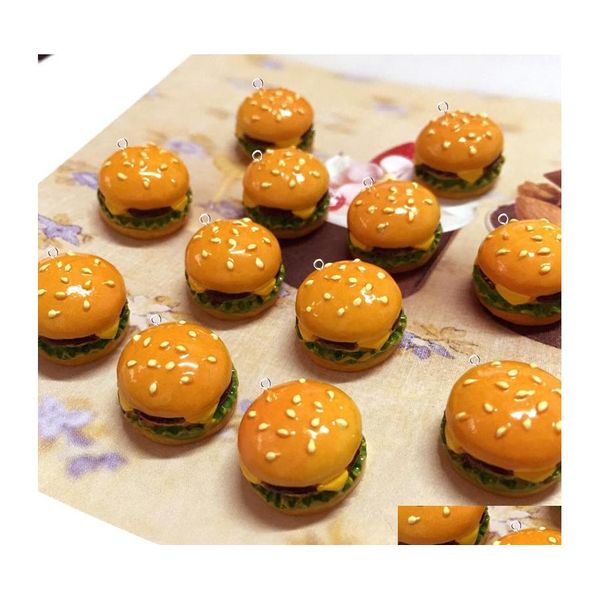Charms Niedliche Mini-Harz-Hamburger-Sandwich-Anhänger für DIY-Ohrringe, Schlüsselanhänger, Modeschmuck, Herstellung von Drop-Delivery-Ergebnissen, Komponenten Dhvuu