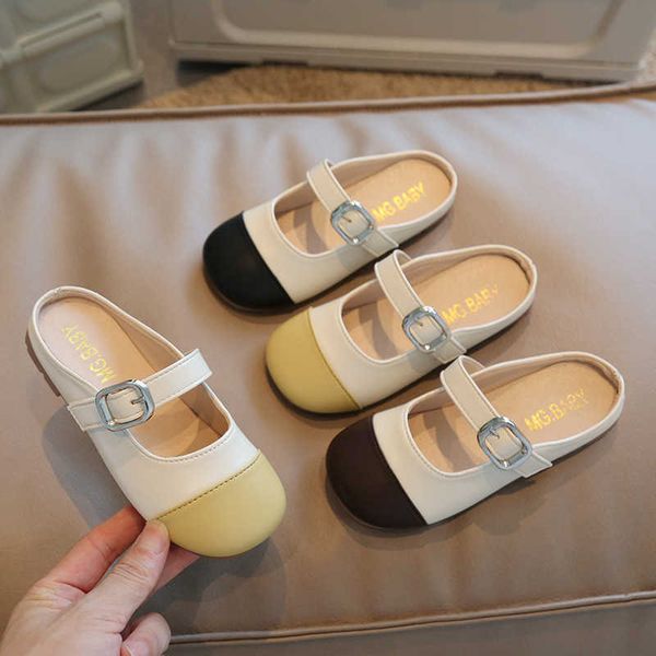 Slipper Korean Fashion Buckles Firl's Outdoor Children Sandals Pu Non Slip Princess Flats Slip-On Home Kids Slippers 0203