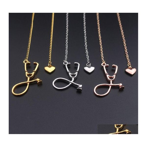 Collane con ciondolo Moda Gioielli medici Lega Ti amo Cuore Collana Stetoscopio Per infermiere Medico Regalo Consegna goccia all'ingrosso P Ote7I