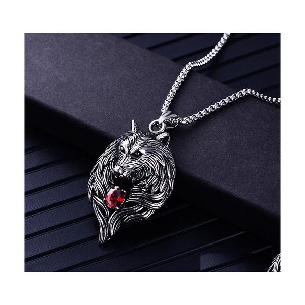 Collane con ciondolo Collana con testa di lupo per uomo Donna Biker Cool Jewelry Fascino animale all'ingrosso Vintage Punk Gift Drop Delivery Pendenti Dh8Wv