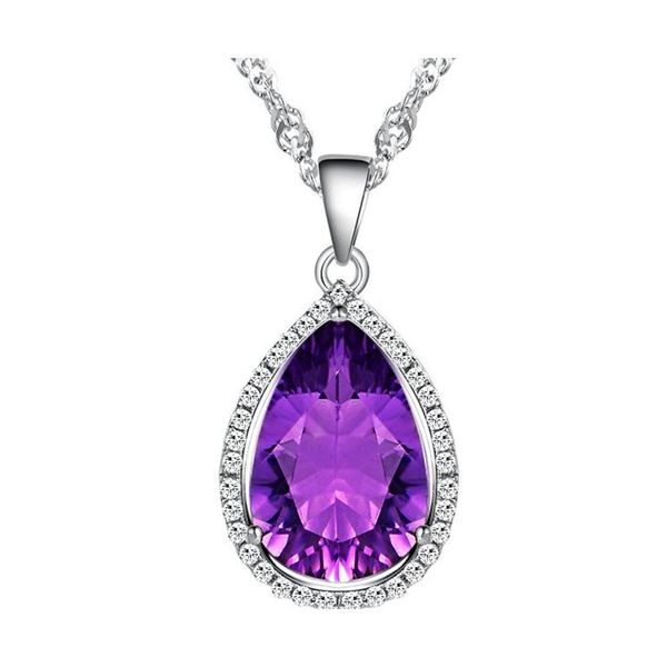 Подвесные ожерелья Sier Collece Water Drop Amethyst Zircon Gemstones Jewellery для женских свадебных вечеринок подарки подарки ювелирные украшения Pendan Dhmre