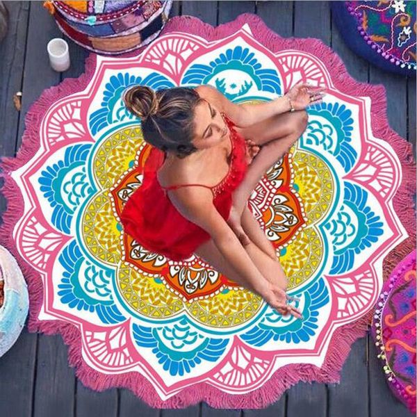 Yoga-Decken, 150–150 cm, Polygon, wunderschön bedruckte Quaste, Meditationsmatte, Lotus, buntes Strandtuch, dünne tragbare Outdoor-Sportdecke 230203