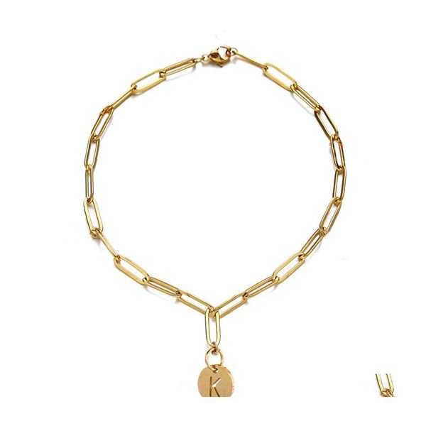 Bracciale iniziale con clip a catena in acciaio inossidabile Braccialetti con ciondoli Blue Eye placcati in oro Braccialetti per donna Gioielli con consegna a goccia Otzcx