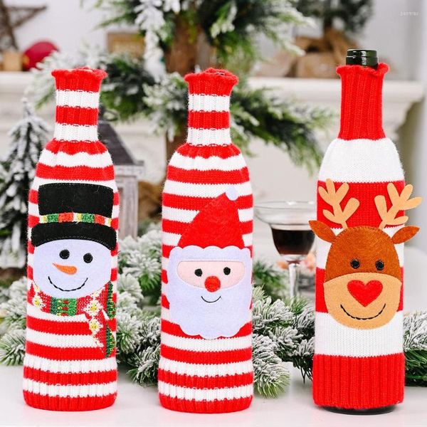 Decorações de Natal listradas de garrafa de vinho tinto listrado Tabela de decoração de malha de malha bolsas à prova de poeira