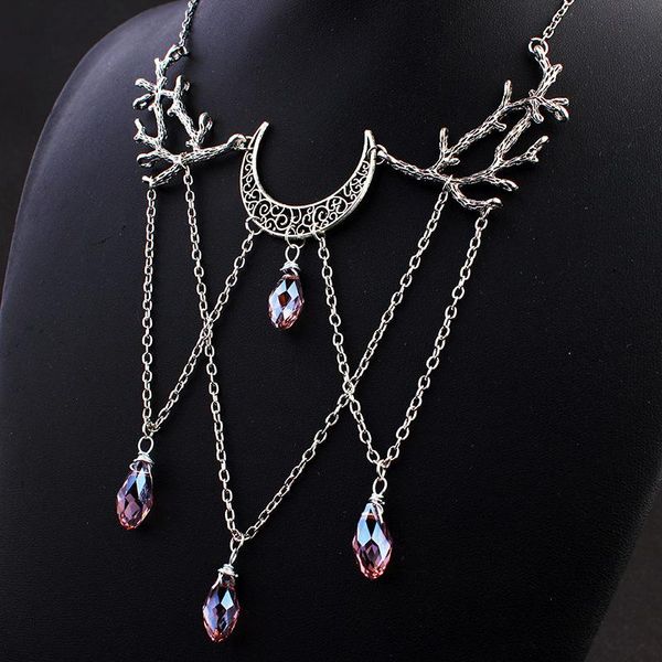 Anhänger Halsketten Gothic Moon Branch Charm Halskette Hexerei Amethyst für Frau Vintage Mystical Pagan Choker Schmuck 2023Anhänger