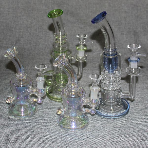 Bicchiere di vetro Bong Narghilè Soffione Perc Bong Mini Recycler Dab Rig Tubi dell'acqua Piccoli impianti petroliferi Cera Gorgogliatore con ciotola