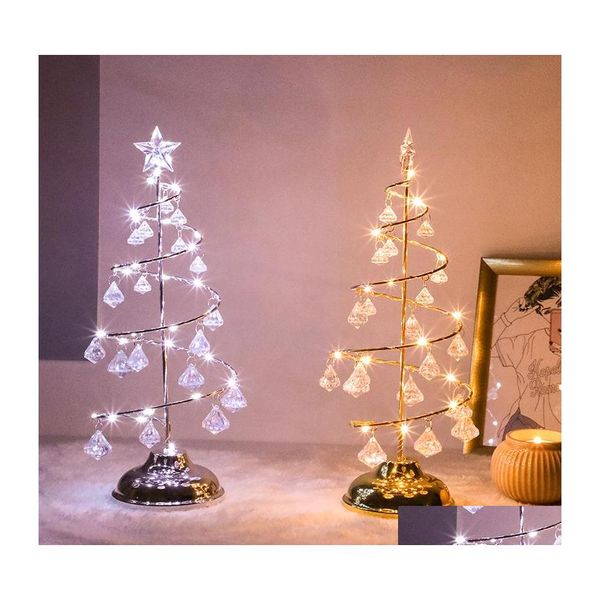 Tischlampen Kristall LED Weihnachtsbaum Licht Schreibtischlampe Fee Wohnzimmer Nachtlichter Dekorativ für Zuhause Kinder Jahr Geschenke Drop Deliv Dh0RW