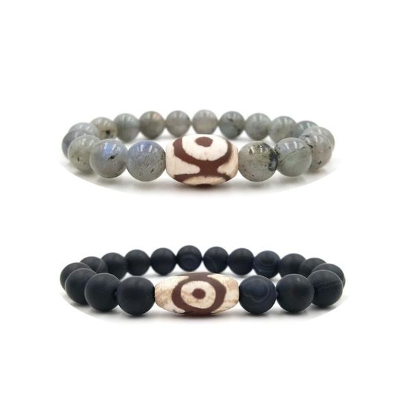 Strand Lii Ji 3 Eye's DZI Agates Beads Labradorite 10mm o braccialetto a righe opache per uomo Donna Fili di perline