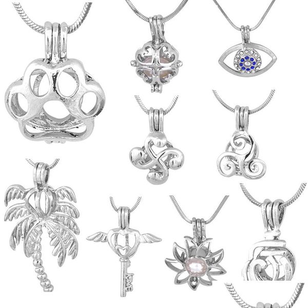 Подвесные ожерелья New Fashion Sier Locket Cage Palm Tree/Angel Key/Beard/Coop/Sunflower Pearl Hollow монтаж