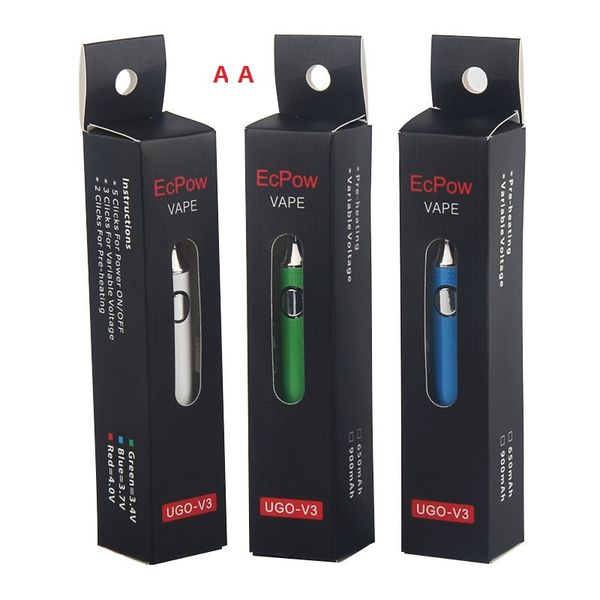 Batteria evaporatore VV preriscaldata Ugv3 da 5 set Penna Vape per sigaretta elettronica a tensione variabile da 900 mAh e caricatore USB utilizzato nell'atomizzatore carburatore universale filettato eCig 510