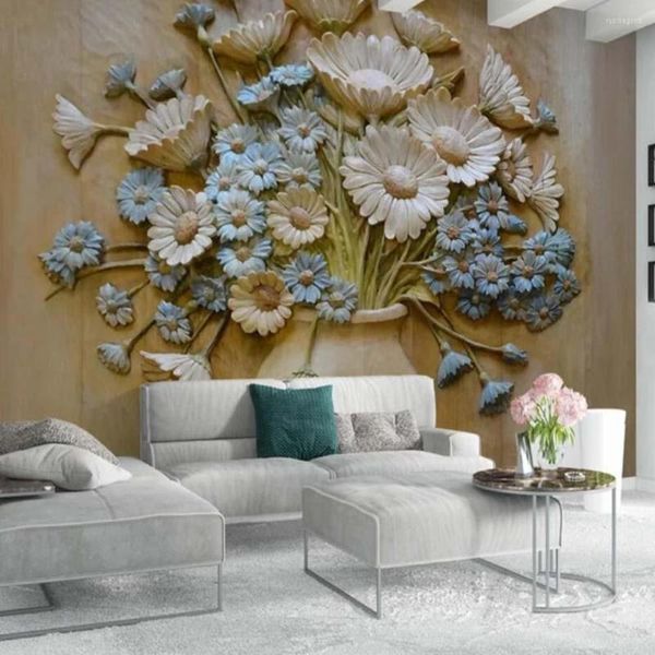 Papéis de parede HD mural em relevo flor papel de parede papel quarto quarto casa decoração de parede para la casa papel natureza tamanho personalizado